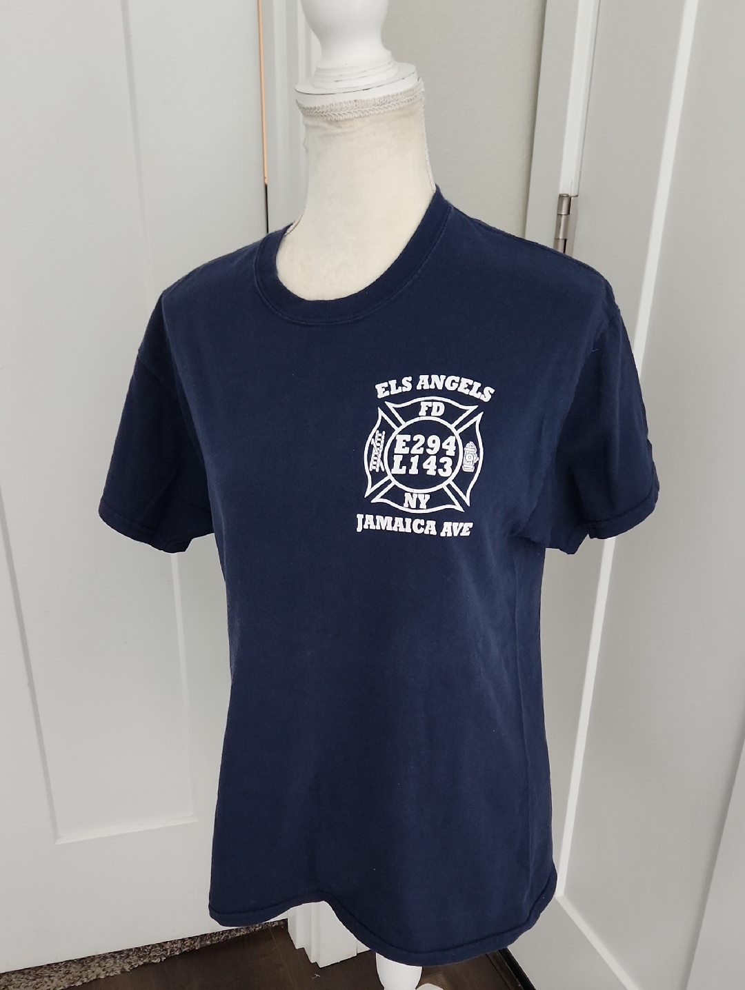Navy Crewneck Tshirt With White Fd Chest Crest